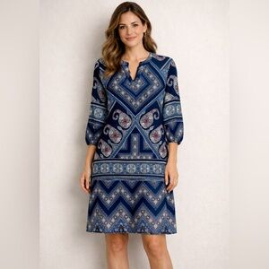 new directions Navy Blue Paisley Print Shift Dress
